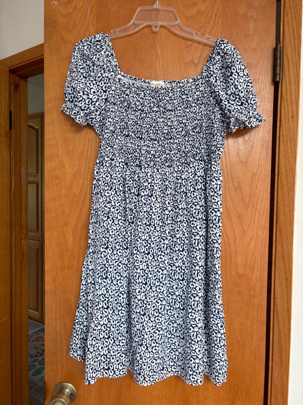 VGUC Sail to Sable navy white spotted smocked dress Large